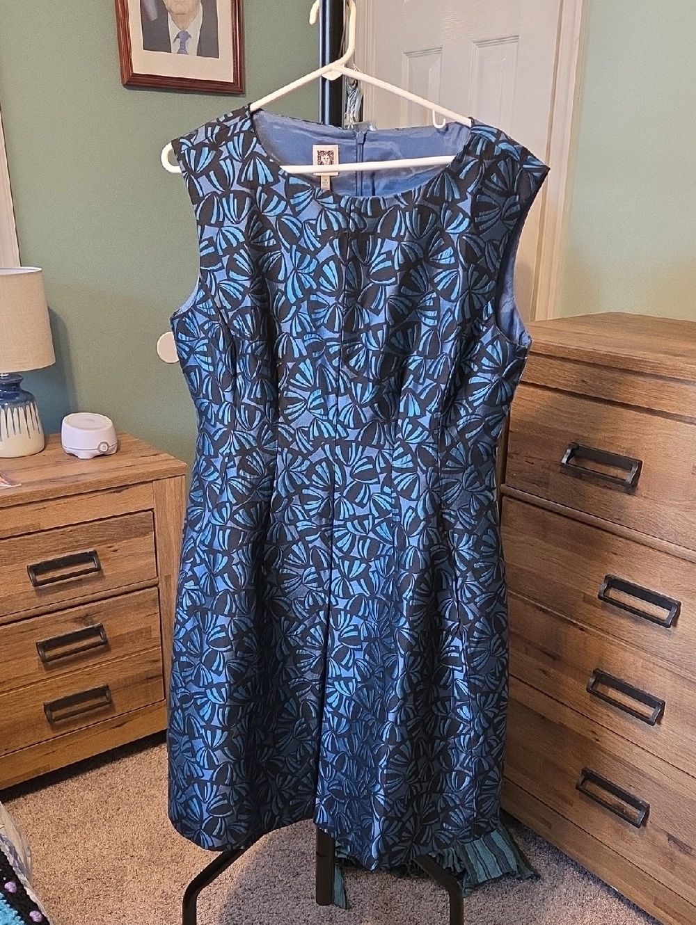 Anne Klein Navy and Bright Blue Jacquard Midi Dress